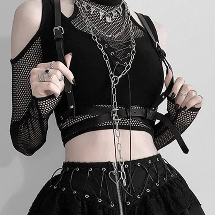 Witchy Clothing Dark Fishnet Cut Out Top Gothic Clothing