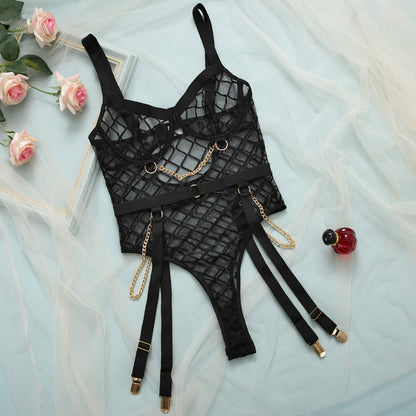 Witchy Clothing Plaid Sexy Lingerie With Chain Gothic Clothing