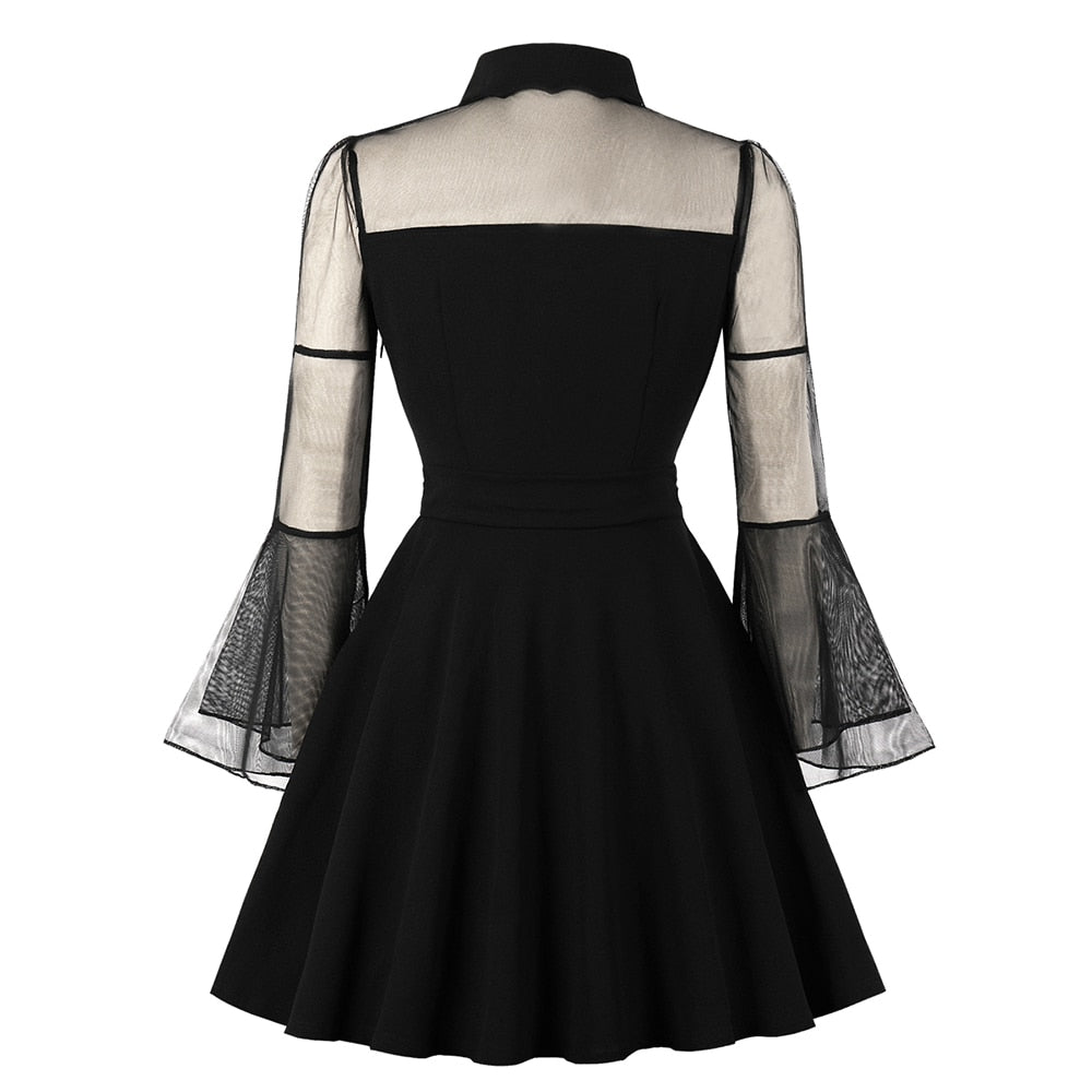 Witchy Clothing Collared Gothic Mesh Sleeves Mini Dress Gothic Clothing