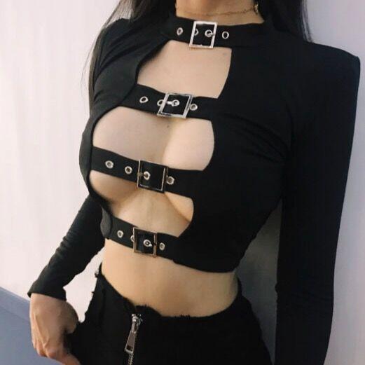Witchy Clothing Sexy Buckle Front Top Gothic Clothing