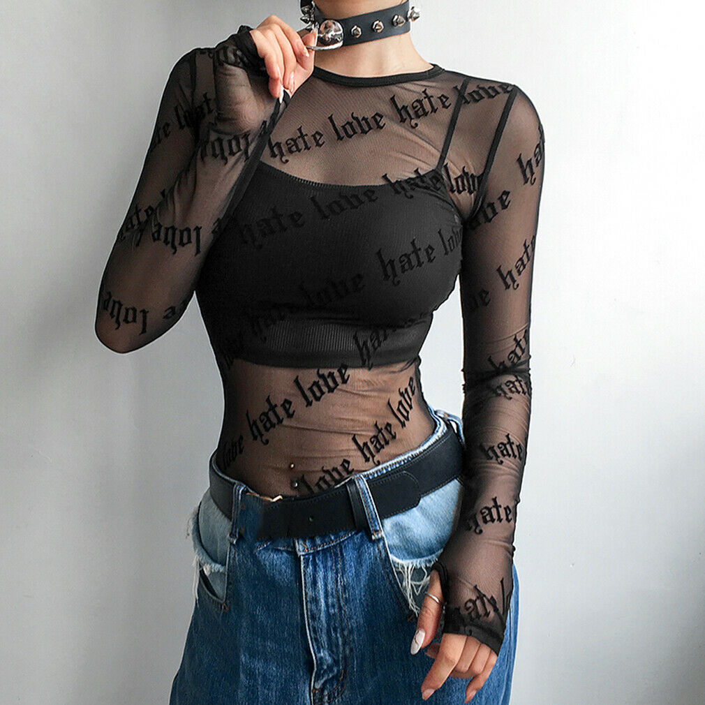 Witchy Clothing Love Hate Mesh Shirt Gothic Clothing