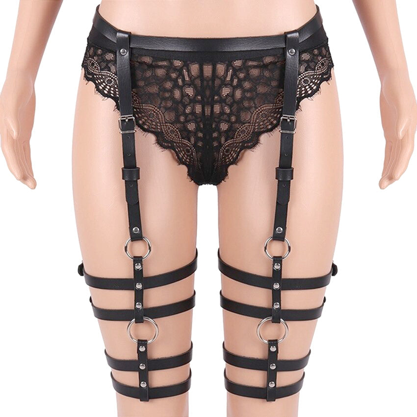 PU Leather Body Harness for Women / Bondage Garter Belt for Legs / Halloween Rave Outfits
