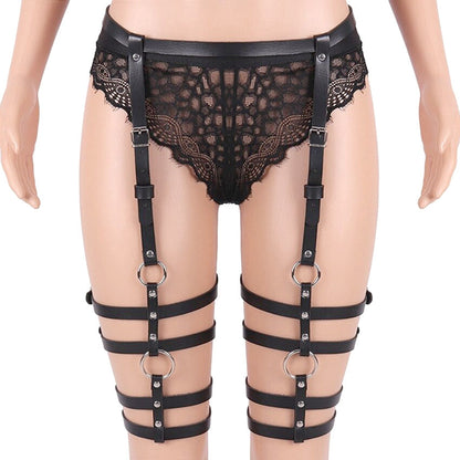 PU Leather Body Harness for Women / Bondage Garter Belt for Legs / Halloween Rave Outfits