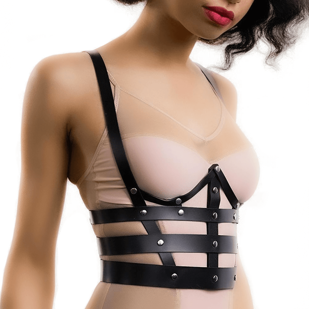 PU Leather Chest Harness for Ladies / Sexy Lingerie Goth Suspenders / Body Waist Belts
