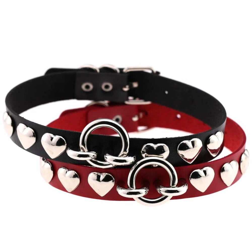 PU leather choker heart accessories / Cool vintage necklace / Handmade Gothic Choker