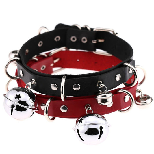 PU Leather Sexy Gothic Choker With Bells And Rivets / Men's And Women's Necklaces