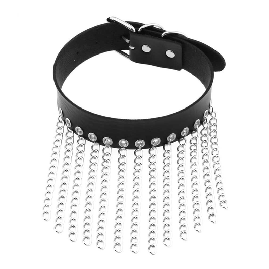 Punk Black Leather Choker With Chains / Goth Collar For Girl / Fashion Female Accessories