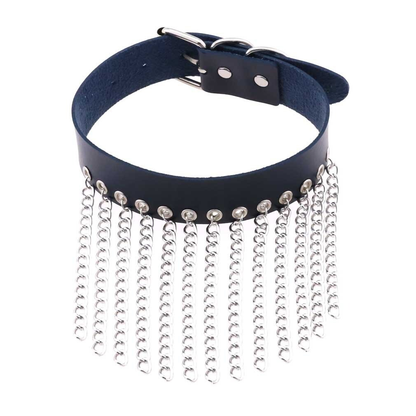 Punk Black Leather Choker With Chains / Goth Collar For Girl / Fashion Female Accessories