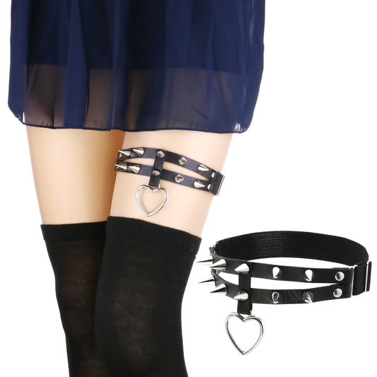 Punk Rock Heart Leg Garter / Fashion Thigh Harness Belt with Rivets / Women's Goth Accessories