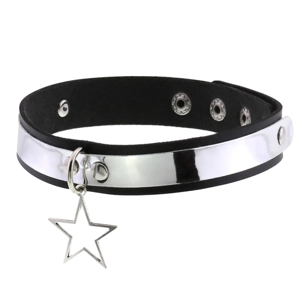 Punk Style PU Leather Choker Necklace with Pendant Star / Vintage Unisex Accessories