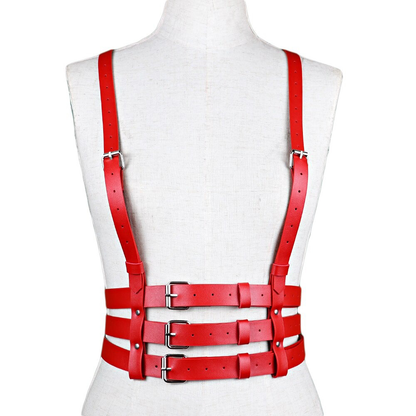 Red Erotic Women's PU Leather Harness in Gothic style / High Waist on Sexy Belt Suspenders