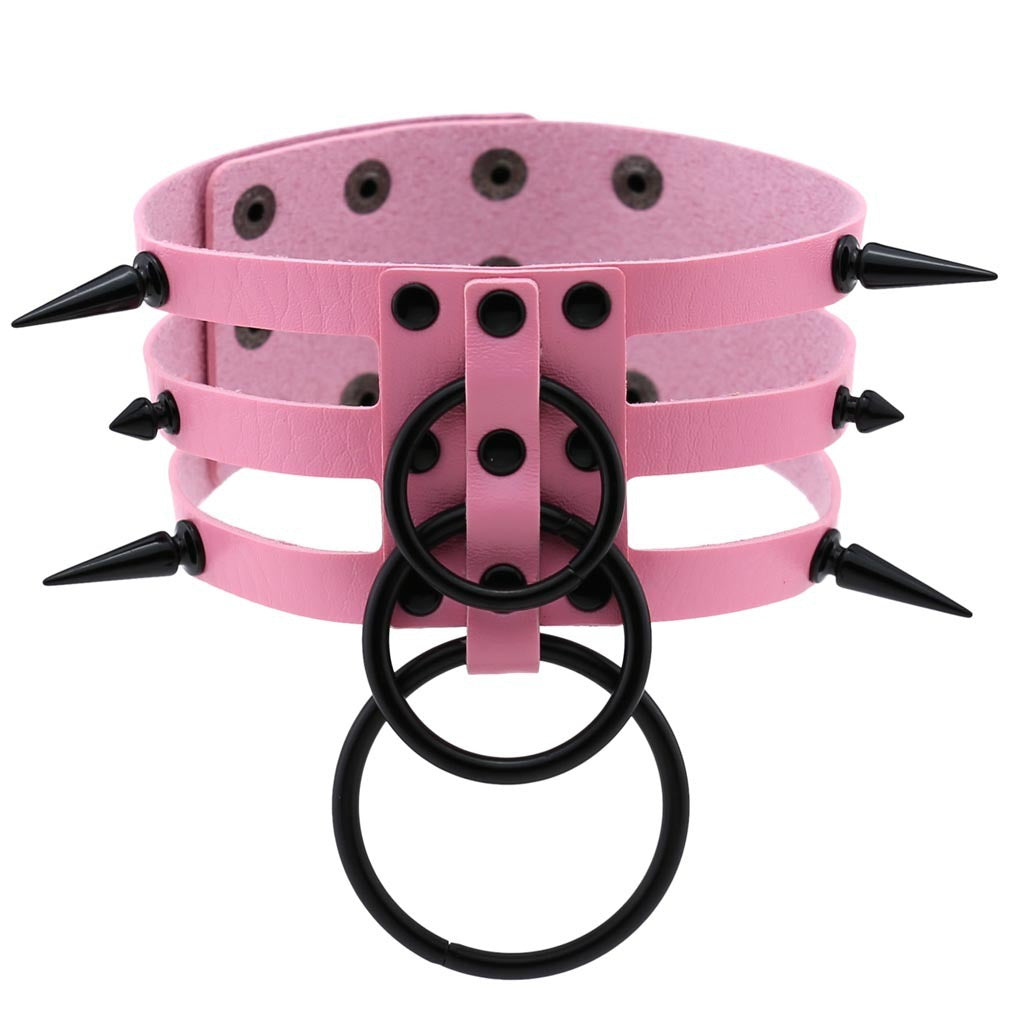 Rivet Leather Spiked Choker / Bondage Punk Collar / BDSM Necklace With Metal Rings