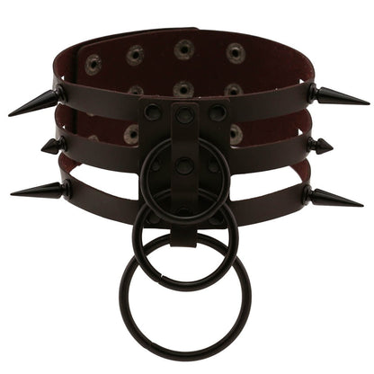 Rivet Leather Spiked Choker / Bondage Punk Collar / BDSM Necklace With Metal Rings