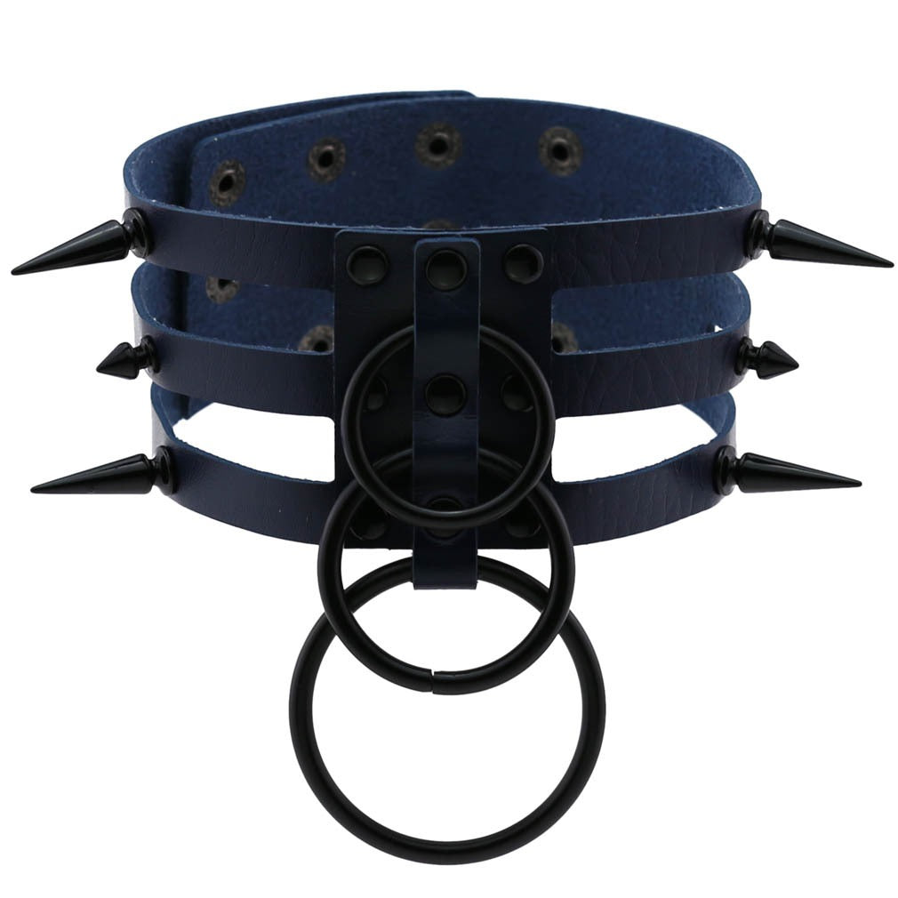 Rivet Leather Spiked Choker / Bondage Punk Collar / BDSM Necklace With Metal Rings