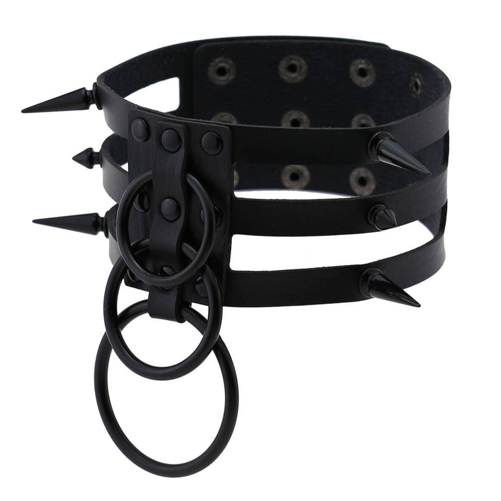 Rivet Leather Spiked Choker / Bondage Punk Collar / BDSM Necklace With Metal Rings