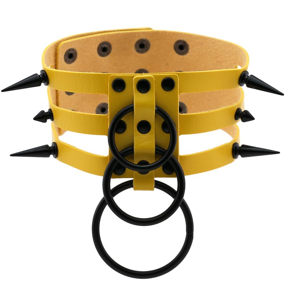 Rivet Leather Spiked Choker / Bondage Punk Collar / BDSM Necklace With Metal Rings