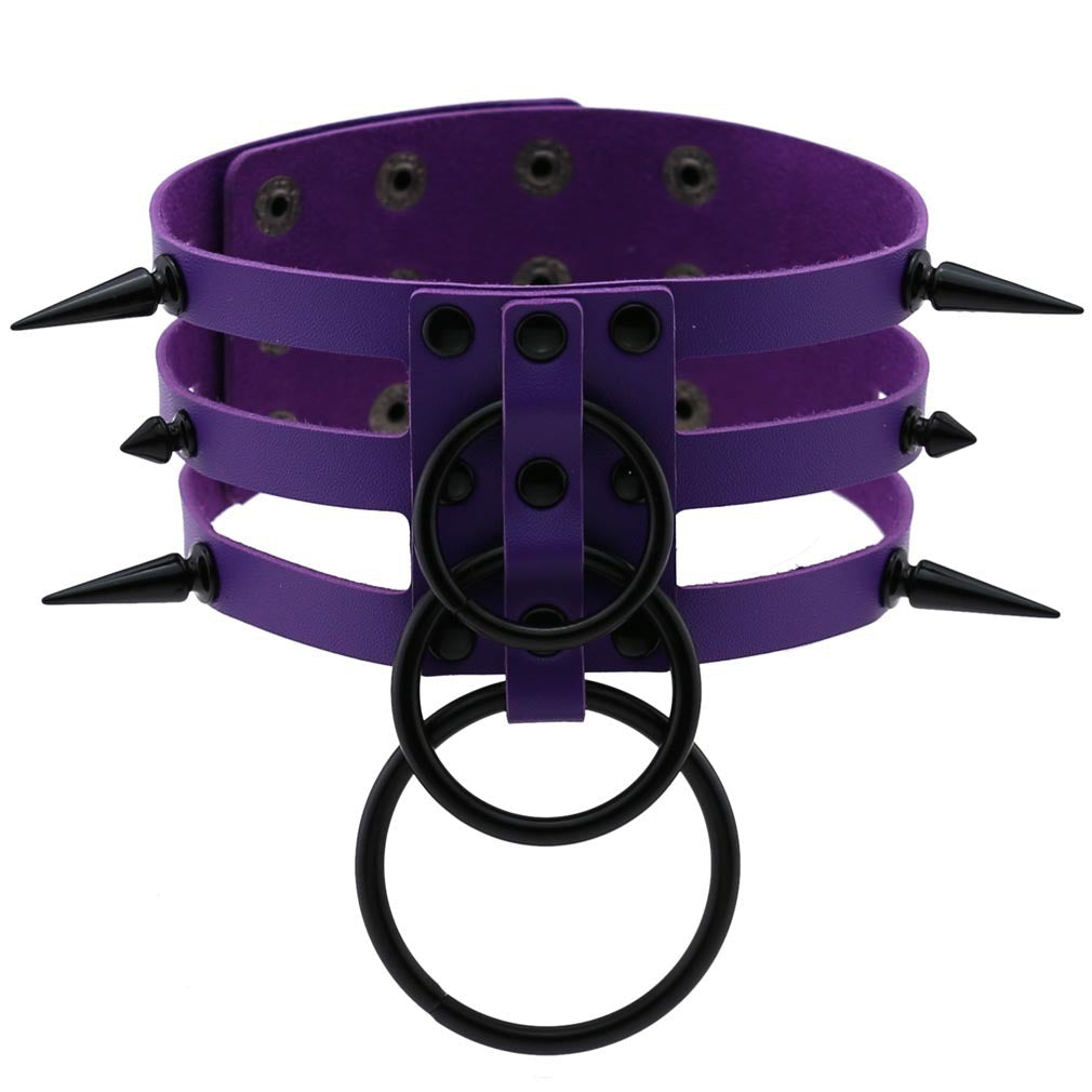 Rivet Leather Spiked Choker / Bondage Punk Collar / BDSM Necklace With Metal Rings