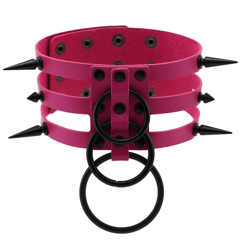 Rivet Leather Spiked Choker / Bondage Punk Collar / BDSM Necklace With Metal Rings