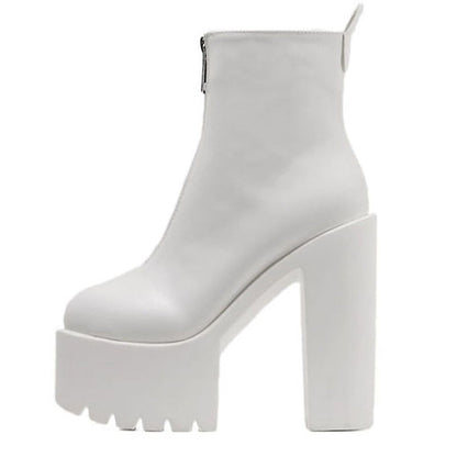 Rock Fashion Women Ankle Boots / Black and White High Heels Shoes with Round Toe