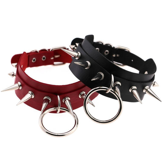 Rock Style O-Round Chokers for Women and Men / Leather Chokers with Spike Rivets