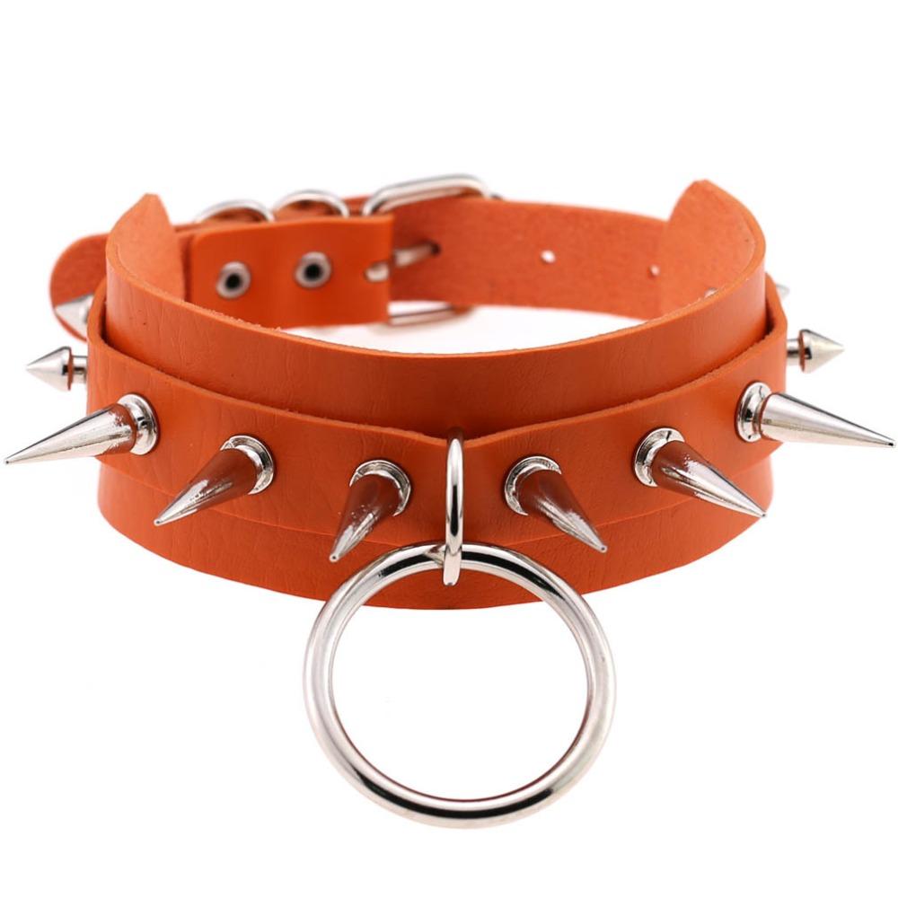 Rock Style O-Round Chokers for Women and Men / Leather Chokers with Spike Rivets