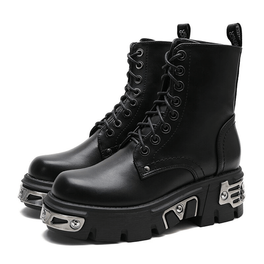 Rock Style Women Ankle Boots / Black and White High-Platform Boots / Military Alternative Fashion