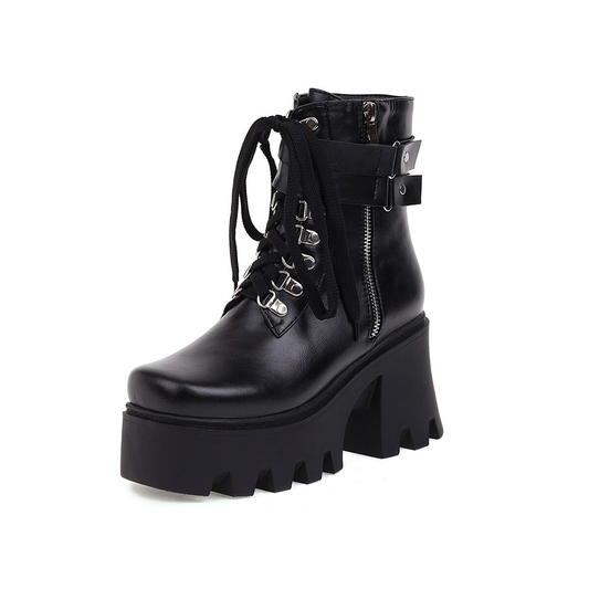 Rock Style Women Lacing Motorcycle Boots / Platform Boots on Heels