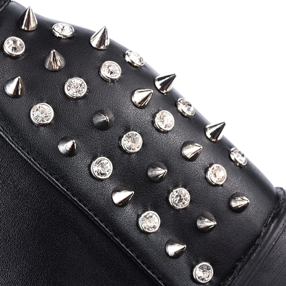 Round Toe Gothic Boots For Women / Black and White Alternative Female Shoes With Rivets