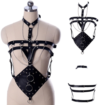 Sexy Alluring Bondage Belt Body PU Leather and Chain / Fashion Punk Bdsm Fetish Belt Suspenders