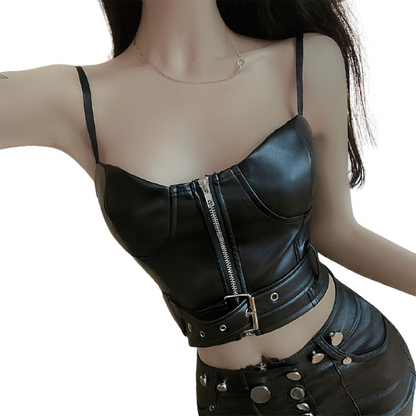 Sexy Black Corset on zipper for Women / Vest Female with Belt Sleeveless