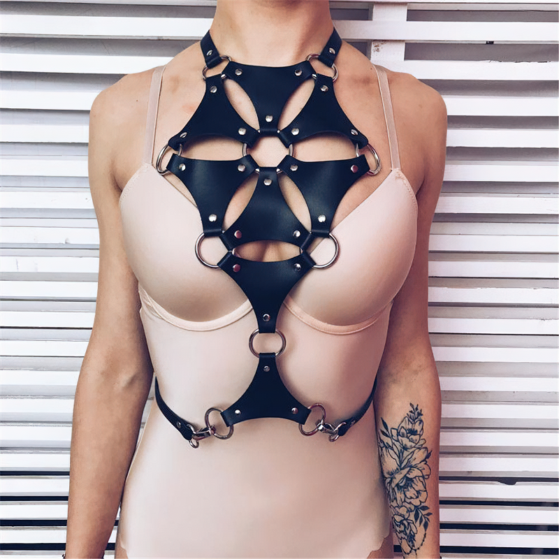 Sexy Black Cosplay Chest Harness / Women's Sexy BDSM Pu Leather Accessories