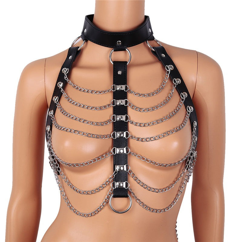 Sexy Body Chest Harness for Women with Many Chains / Body Harness Accessory in Gothic Fashion