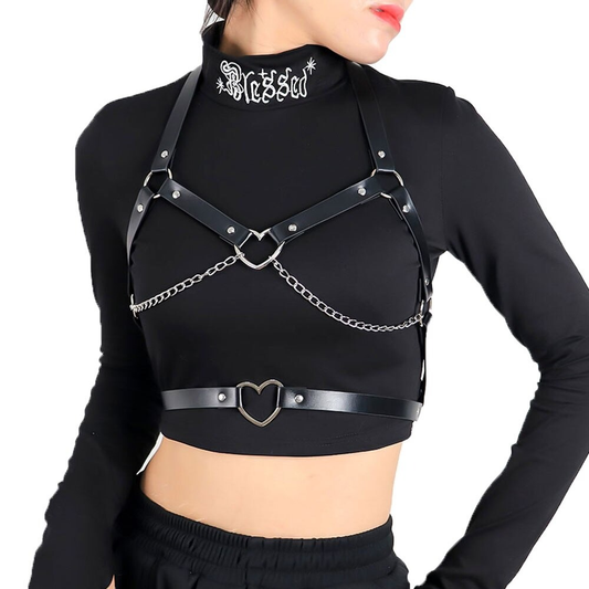 Sexy Gothic Suspender Belt Bra with Chain / Woman's Leather Bondage for Body Bdsm