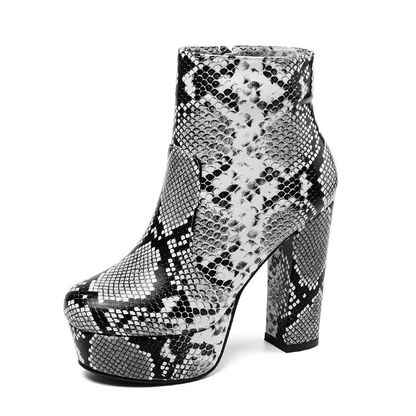 Sexy High Heel Snake Skin Print Ankle Boots / Women's Pointed Toe Platform Shoes / Fashion Female Shoes