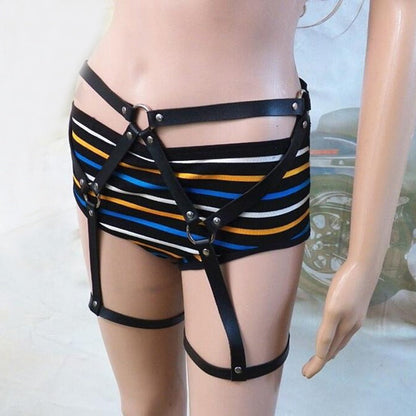 Sexy Leather Body Harness for Women / Black Erotic Garters Belt and Leg Harness