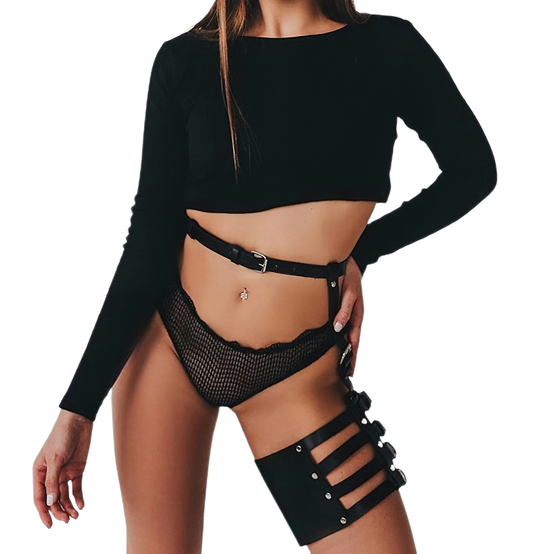 Sexy Leather Leg Harness Garter / Black Erotic Women's Garners Belts / BDSM Accessories