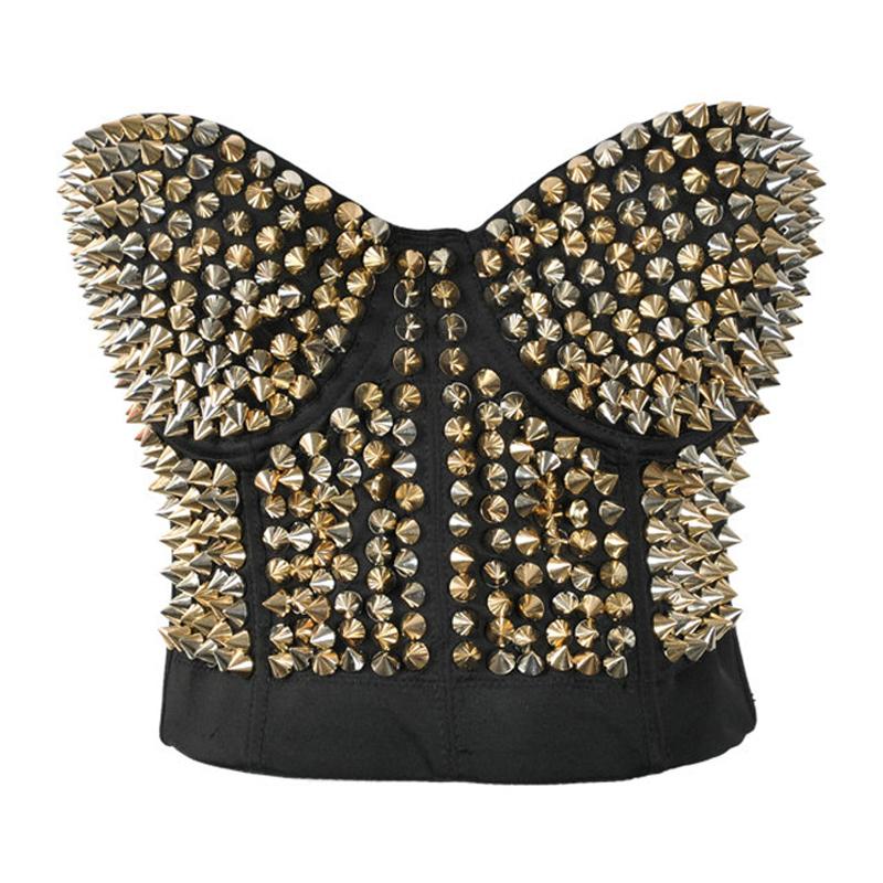 Sexy Women Bra with Spikes / Rock Style Stud Rivet Bra in Gold and Silver Color