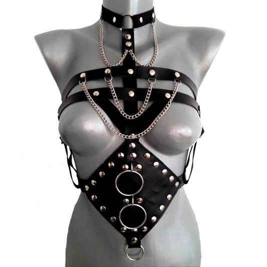 Sexy Women's Body Harness in Black Color / Leather Chest Strap in Gothic Style