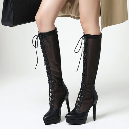Sexy Women's Knee Mesh Boots / High Heels Lace Up Shoes with Pointed Toe