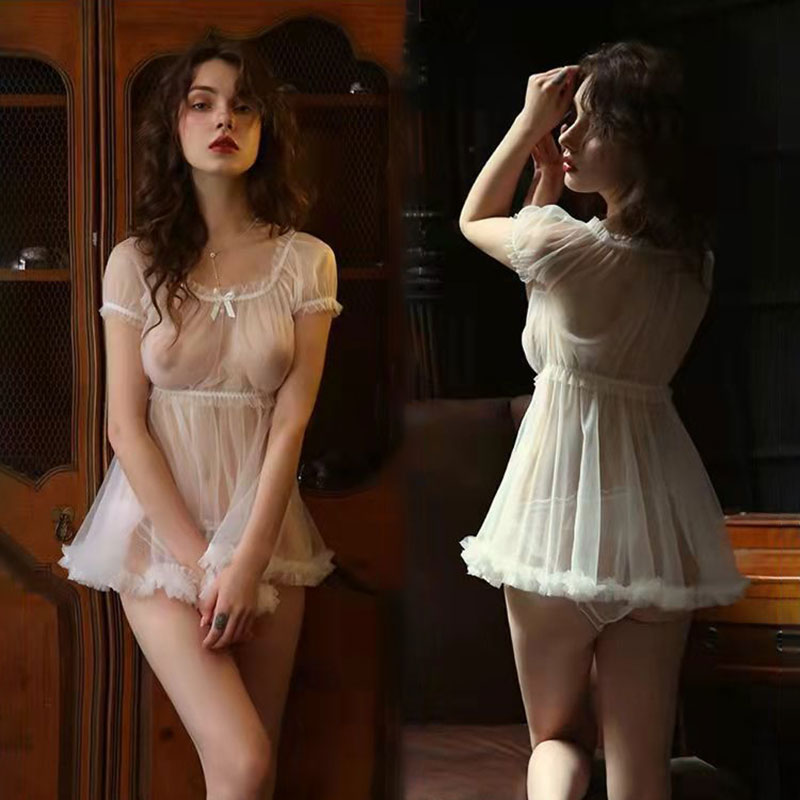 sexy lingerie thin pajamas women's court style french nightdress