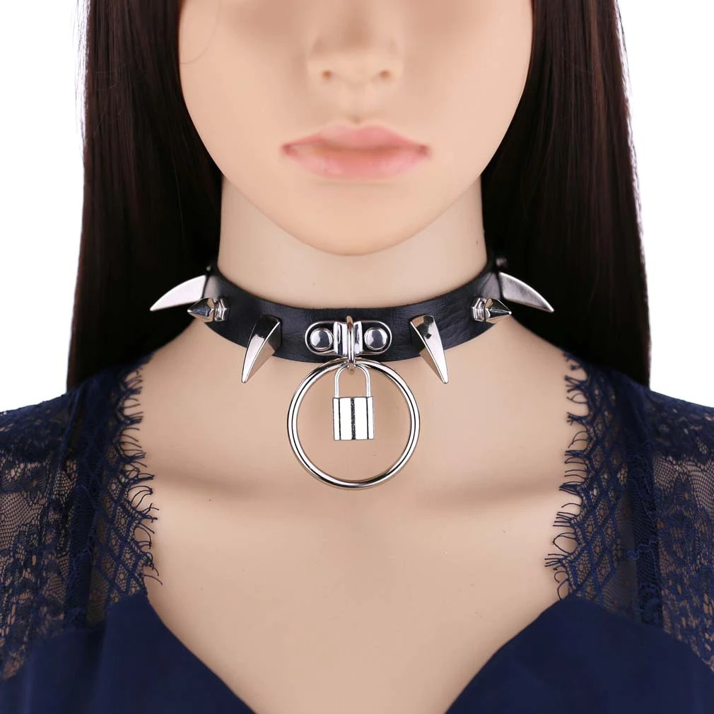 Spiked Choker Collar For Girls / Punk Gothic Lock Necklace / Strap Cosplay Accessories