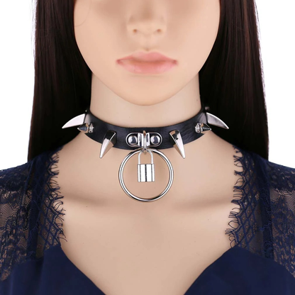 Spiked Choker Collar For Girls / Punk Gothic Lock Necklace / Strap Cosplay Accessories