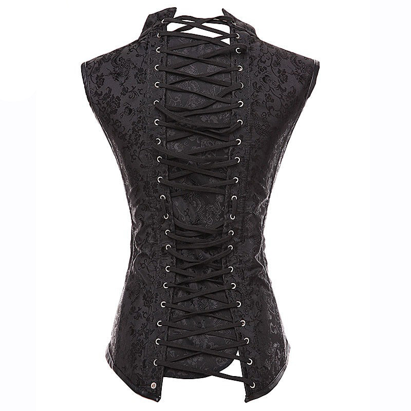 Steampunk Corset With 5 Metal Locks And Straps / Stylish Brocade Shapewear With Lace-Up Back