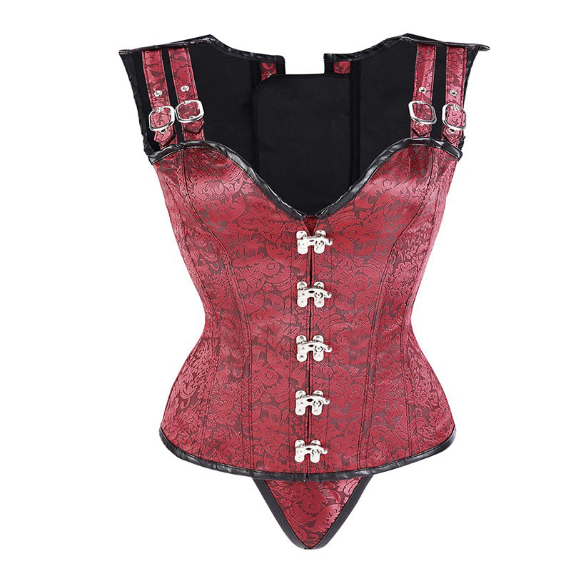 Steampunk Overbust Corset With G-Strings / Women's Steel Boned Body Shapewear With Lace-Up Back