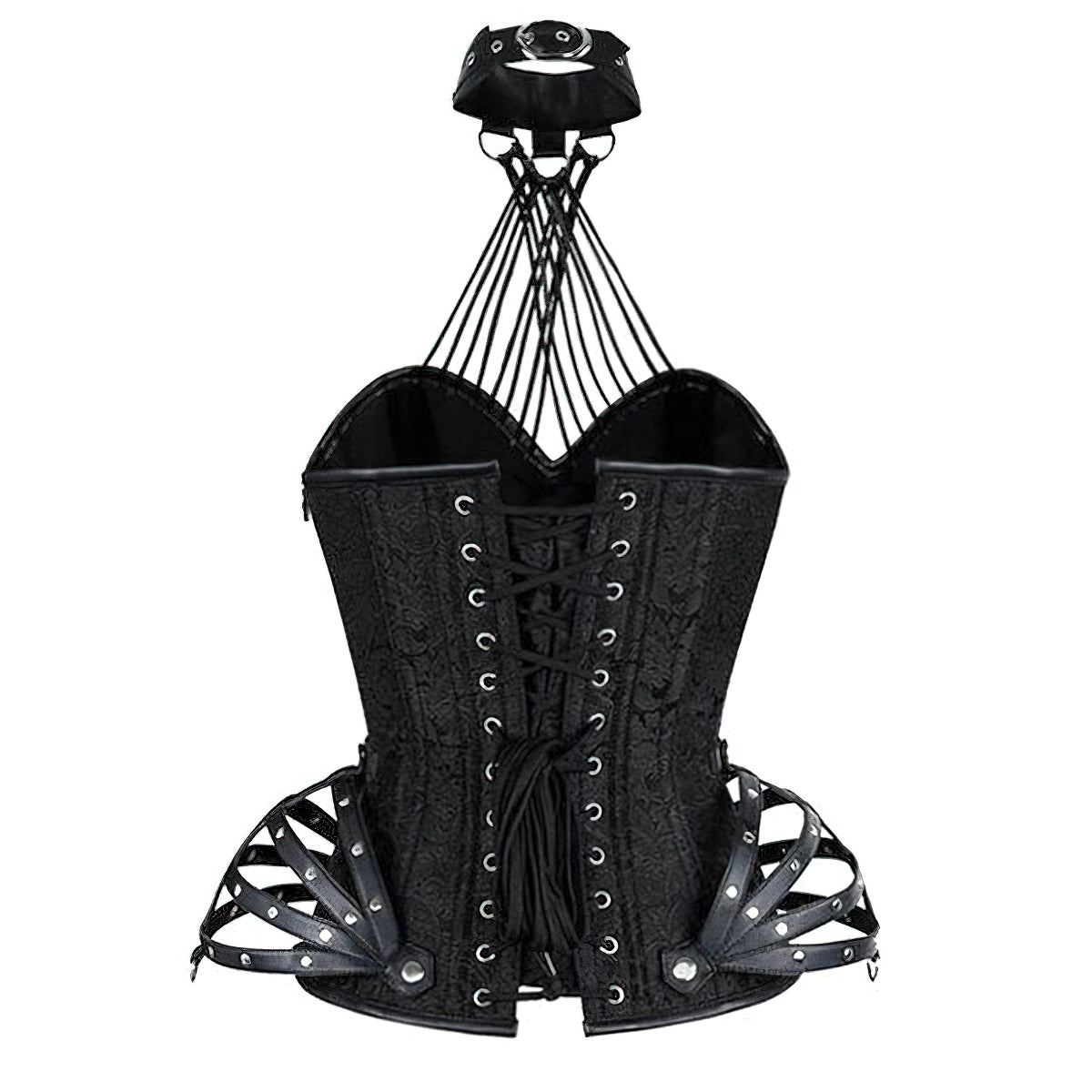 Steel Boned Steampunk Style Modeling Corset / Halter Bustiers / Faux Leather Lingerie With Collar