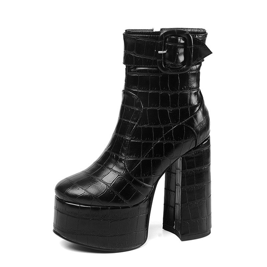 Stylish High Heels Platform Women's Boots / Ladies Pu Leather Ankle Boots with Buckle / Female Zip Shoes