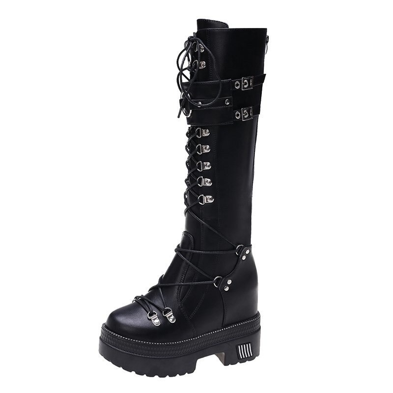 Stylish PU Leather Women's Boots / Thick-Soled Footwear For Ladies