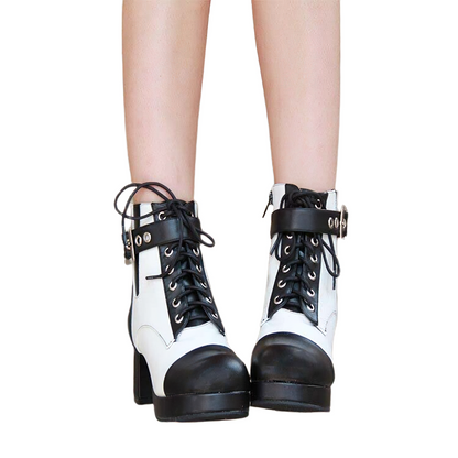 Stylish Women Ankle Boots Of Square Heel And Lace Up / Casual PU Leather Footwear