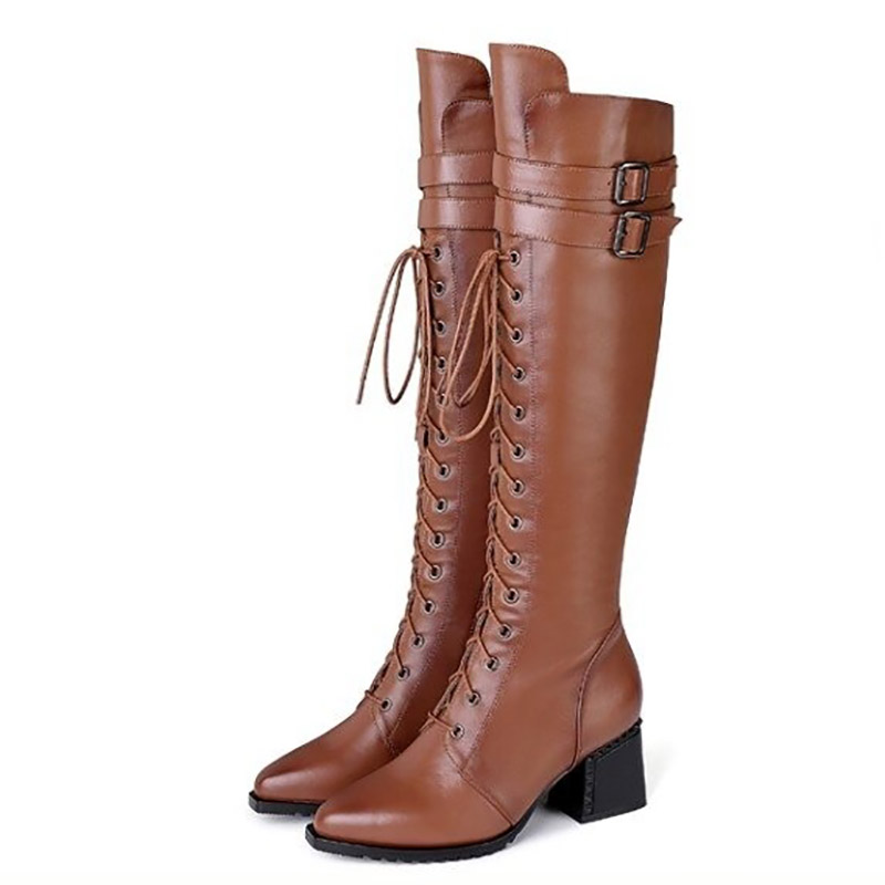 Stylish Women's Boots With Genuine Leather In Rock Style / Fasion Shoes With Square Heel