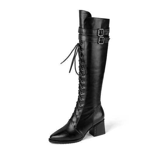 Stylish Women's Boots With Genuine Leather In Rock Style / Fasion Shoes With Square Heel